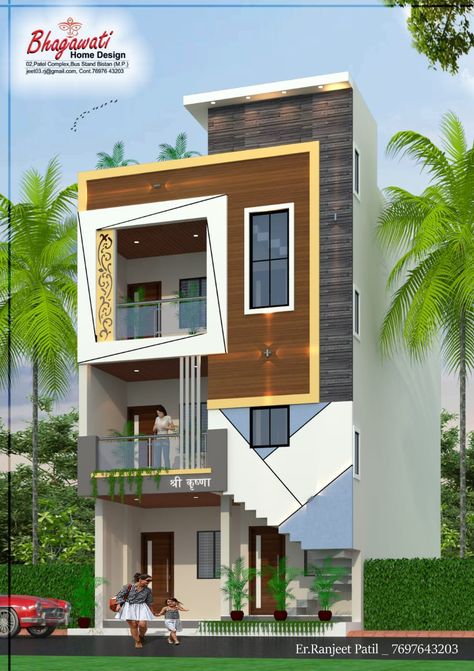 20' front-G+2+tower Best House Design, Om Tattoo Design, House Planning, Om Tattoo, Front Elevation Designs, Small House Design Plans, Design For Home, House Elevation, Front Elevation