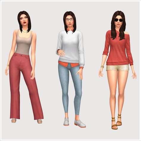 Sims 4 Style No Cc, Sims 4 Cas Base Game, Sims Basegame Outfits, Sims 4 Clothes Base Game, Sims 4 Style Ideas, Sims4 Base Game Outfits, Basegame Sims Outfits, Mom Outfits Sims 4, Sims 4 Outfits No Cc Base Game