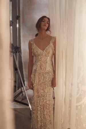 PF19 Collection | Needle & Thread Champagne Dress Outfit, Gold Champagne Dress, Gold Long Dress, Gold Sequin Gown, Champagne Gown, Needle And Thread Dresses, Gold Formal Dress, Long Sleeve Bridal Gown, Sequin Cami Dress