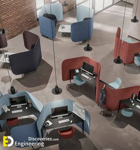 45 Creative Design Ideas For Office Partitions - Engineering Discoveries Simple Office Design, Creative Office Furniture, Open Office Design, Cubicle Design, Creative Design Ideas, Office Partitions, Open Space Office, Coworking Office, Corporate Office Design