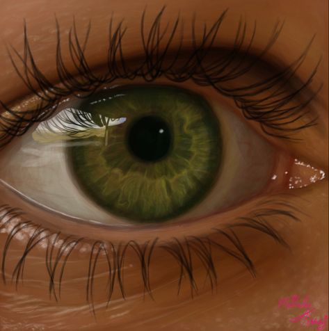 Green eye Green Eye Painting, Green Eyes Digital Art, Green Eye Drawing, Realism Aesthetic, Eye Procreate, Procreate Tiktok, Olive Green Eyes, Bathroom Paintings, Ferrari Art