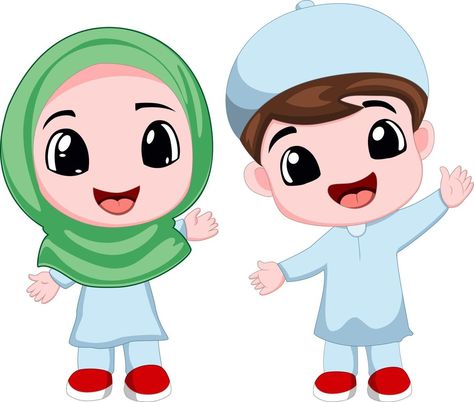 Two happy muslim kid cartoon Muslim Kids Cartoon, Kid Cartoon, Kids Going To School, School Art Activities, Kids Cartoon Characters, Student Cartoon, Islamic Kids Activities, School Cartoon, Blog Backgrounds