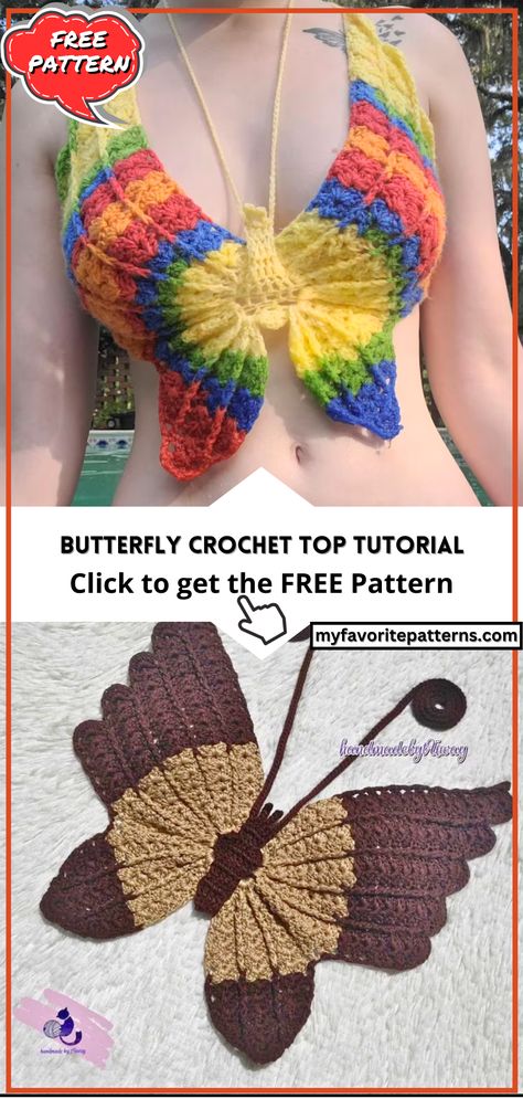 Butterfly Crochet Top Tutorial Butterfly Lace Top, Crochet Butterflies, Crochet Butterfly Free Pattern, Fancy Crochet, Butterfly Crochet, Butterfly Tutorial, Blouses Designs, Butterfly Lace, Stunning Fashion