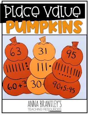 Place Value Stacked Pumpkins (free download) Fall Math Activities, Pumpkin Math, Grade 3 Math, Place Value Activities, First Grade Lessons, Base Ten Blocks, Pumpkin Activities, Expanded Form, Fall Math