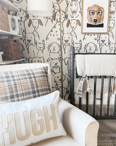 Bird Dog Nursery, Nursery Ideas Puppy Theme, Baby Boy Puppy Nursery, Dog Themed Nursery Gender Neutral, Puppy Theme Nursery, Rad Nursery, Baby Boy Dog Nursery, Puppy Theme Room, Dog Theme Nursery