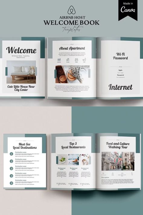 Airbnb Guest book Canva template Cute Little Houses, Airbnb Host, Street Names, Book Template, City State, Canva Template, Guest Book, Graphic Illustration, Canvas