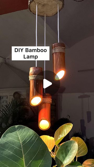 Neetu Jakhar on Instagram: "Bamboo pendant lamp #diylamp #diyideas 💡 

Steps to make this lamp are pretty simple. 

Make sure to cut at the joints so we can hang the bulbs inside. 

I cut the bamboo as per the marking shown. I cut three of them and smoothen the edges using sandpaper. 

Next I drilled hole at the top of the bamboo and coloured the bamboo in natural wood colour. This colour I made using coffee powder mixed with water. Inside is sprayed golden to give a nice effect. 

The jute rope is added for pure aesthetic purpose. To hang I took a log piece and drilled holes in it to hang the lamps. 

The electric connection of joining three pendant lamps is done by an electrician. I covered using paint box lid so wires are not seen. 

Hope you liked this diy, do let me know in comments Bamboo Lighting Ideas, Diy Bamboo, Pure Aesthetic, Light Bulb Crafts, Bamboo Lamp, Wood Colour, Bamboo Crafts, Bamboo Pendant Light, Paper Light