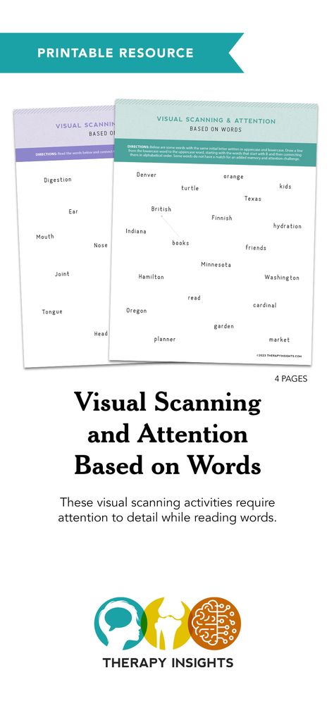 Visual Scanning and Attention Based on Words - Visual scanning worksheet for adults that requires attention to detail while reading words. Evidenced-based therapy materials, clincial resources, HEPs, and eval tools for adult and pediatric speech and occupational therapists. Cognitive Activities For Adults Speech Therapy, Visual Scanning Activities For Adults, Adult Speech Therapy Activities, Worksheet For Adults, Occupational Therapy Activity, Therapy Activity, Cognitive Activities, Therapy Practice, Occupational Therapy Activities