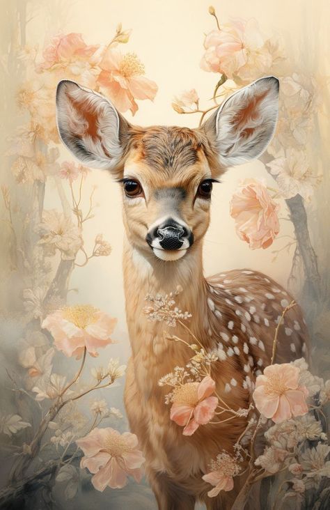 Flowers In Nature, Cute Fawn, Animal Paintings Acrylic, Deer Photos, Deer Illustration, Christmas Paintings On Canvas, Nature Watercolor, Human Anatomy Art, Deer Art