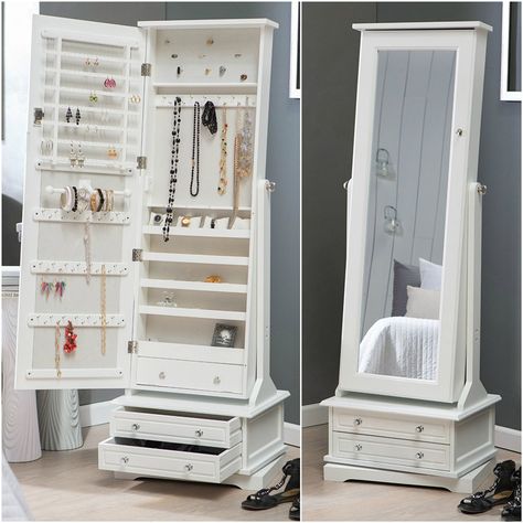 Large Floor Standing Cheval Mirror White Jewelry Armoire Zimmer Diy, Mirror Jewelry, Jewelry Box Mirror, Dressing Table Design, Bedroom Closet Design, Wardrobe Design Bedroom, Jewelry Cabinet, Bedroom Furniture Design, Girl Bedroom Decor