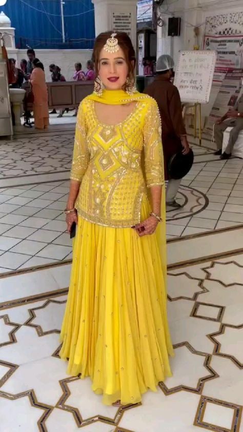 Designer Suits For Wedding, Designer Dresses Elegant, Haldi Dress, Haldi Outfits, Stylish Kurtis Design, Function Dresses, Lehenga Designs Simple, Latest Bridal Dresses, Punjabi Outfits