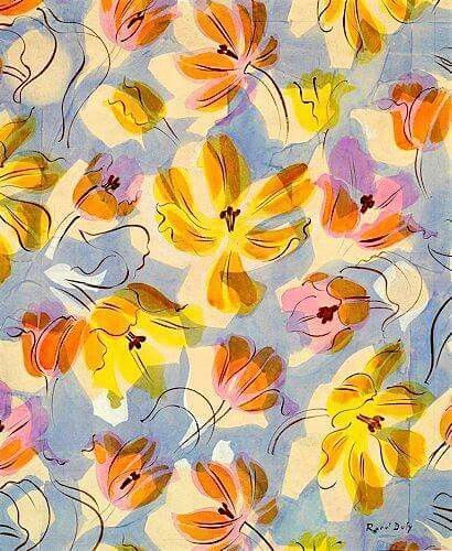 Raoul Dufy. A lovely way to paint decorative tulips Jean Dufy, 1940s Patterns, 70s Prints, Classic Artists, Illustration Flower, Raoul Dufy, Print Inspiration, Textile Patterns, Textile Prints