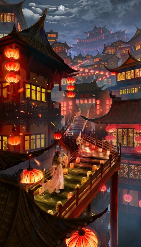 Escape From Alcatraz, Medieval Japanese, Asian Artwork, Chinese Background, Ghost City, Ancient Chinese Architecture, Chinese Wallpaper, Chinese Aesthetic, Aesthetic Wallpaper Iphone