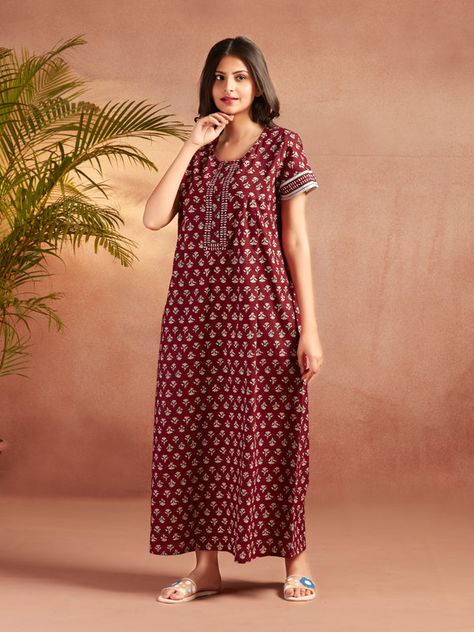 Maroon Essential Button-Up Nighty Nighty Cotton, Cotton Nighty For Women, Nighty For Women, Women Nighty, Cotton Nighties, Cotton Nightgown, Night Suit, Sleep Well, Co Ords