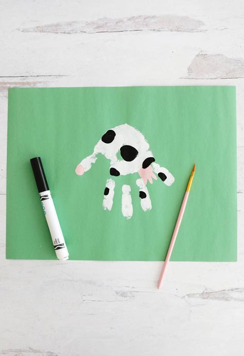 10 Handprint Animal Crafts That Kids Will Love! - Childhood Magic Cow Handprint, Handprint Animals, School Glue, Handprint Craft, Handprint Crafts, Washable Paint, Zoo Animal, Pink Paint, Painted Clothes