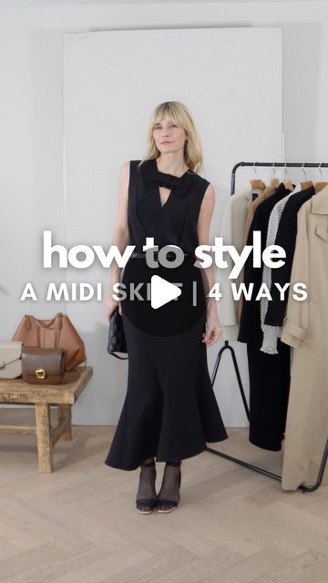 Jessica Seaman on Instagram: "How to style a midi skirt this Spring 2024, with 4 simple outfit ideas👌🏻Which is your favourite look? . . From everyday style with a classic trench coat to something a little more statement (and yes, ridiculously high heels 🫣) for the evening, hopefully it gives you a few outfits to recreate:) . . #howtostyle #howtostylevideo #howtostyleit #midiskirt #midiskirts #skirtoutfit #effortlessstyle #effortlessoutfit #elegantoutfits #everydayoutfits #stylingreel #over40style #timelessfashion" Midi Skirt And Coat Outfit, Style A Midi Skirt, Simple Outfit Ideas, Midi Skirt Outfit, Effortless Outfit, Classic Trench Coat, Simple Outfit, Coat Outfits, Everyday Outfit