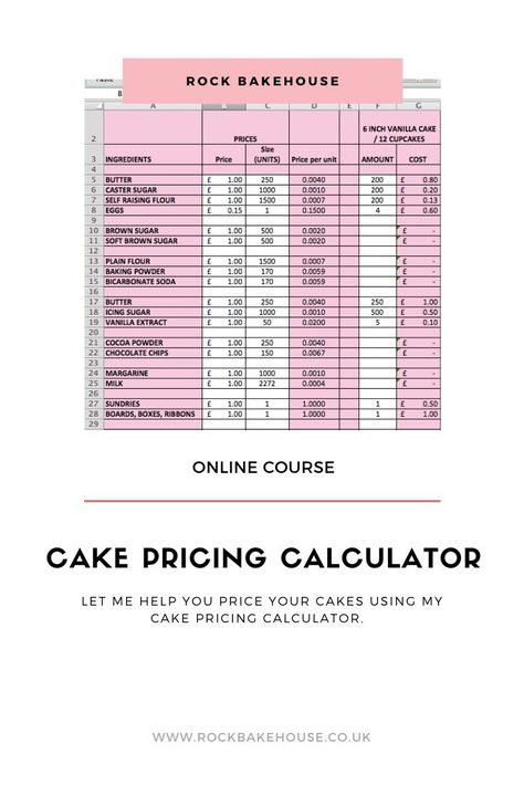 Let me help you price your cakes with my cake pricing calculator.  Input your costs, hourly rate, profit etc and you'll get a final price.  Includes a step by step video, plus your own cake pricing calculator spreadsheet that you can start filling in and using straight away. Cake Pricing Calculator, Cake Pricing Guide, Homemade Wedding Cake, Wedding Cake Prices, Cost Calculator, Simple Beach Wedding, Wedding Cakes Elegant, Pricing Calculator, Bakery Decor