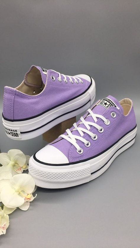 Converse Shoes Aesthetic, Pastel Converse, Lavender Converse, Pastel Purple Aesthetic, Purple Converse, Converse Platform, Custom Shoes Diy, Dr Shoes, Shoes Heels Classy