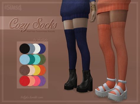 Knitted, thigh-high socks.  Found in TSR Category 'Sims 4 Female Leggings' Socks Outfit, Sims 4 Studio, Pelo Sims, Sims 4 Mm Cc, Sims 4 Mm, Sims Four, Sims4 Clothes, Sims 4 Mods Clothes, Cozy Socks