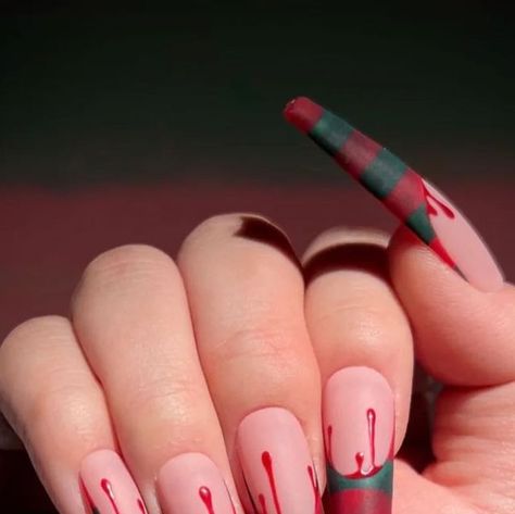 Nightmare On Elm Street Nails, Elm Street Nails, Freddy Krueger Nails, Texas Nails, Blood Drip, Miami Nails, La Nails, Holiday Nail Designs, Holiday Nail