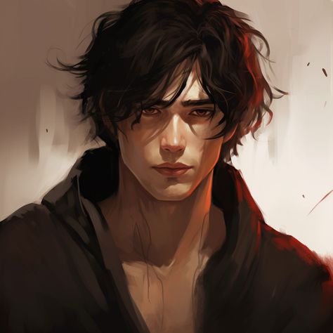 Male Shapeshifter Art, Black Haired Elf Male, Percy Jackson Oc Art, Digital Portrait Art Character Design, Black Hair Male Character Art, Character Male, Brown Eyes Black Hair, Vintage Photo Editing, Character Inspiration Male