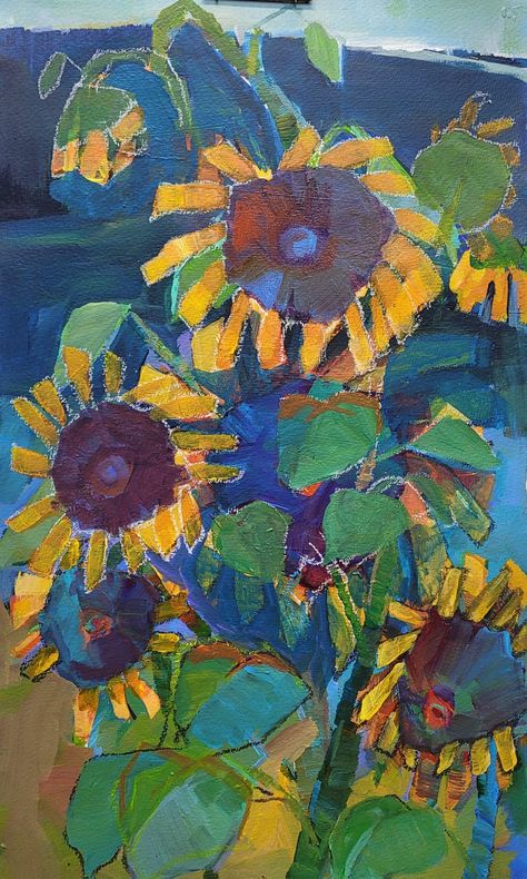 Sunflower Abstract, Sunflower Ideas, Garden Collage, Italy Painting, Sun Flowers, Abstract Flower Art, Flower Paintings, Sunflower Art, Flower Patch