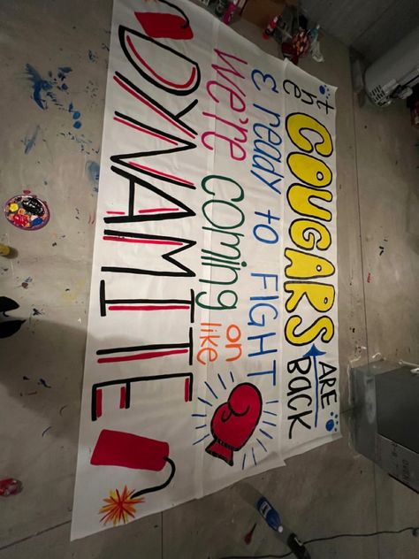 Football Signs Cheerleaders, Decades Pep Rally Signs, Bust Out Signs Football, Freshman Signs Ideas, Fence Signs For Football Games, Cheer Comp Posters Ideas Signs, Cheer Banners For Football Poster Ideas, Homecoming Game Poster Ideas, Football Sign Ideas For Games