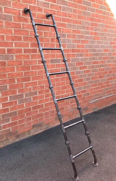 Pipe Ladder, Decor Ladder, Staircase Metal, Industrial Staircase, Loft Railing, Furniture Build, درج السلم, Stair Ladder, Industrial Farmhouse Decor