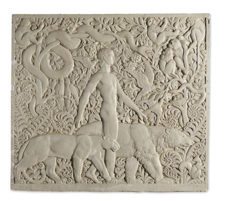 RAYMOND DELAMARRE (1890-1986), 'MOWGLI', 1926; Bas relief in plaster,, 181 x 203 cm. (80¾ x 80¾ in.) Jungle Man, Bas Relief Art, Art Folder, Relief Sculpture, Textile Fiber Art, Sculpture Painting, Bas Relief, Clay Design, Rive Gauche