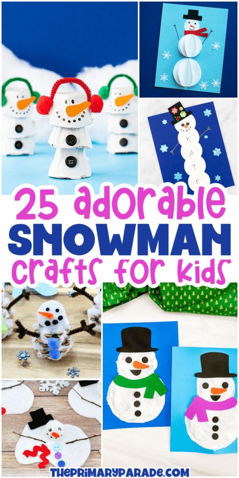 Easy Snowman Crafts For Kids, Easy Snowman Crafts, Snowman Crafts For Kids, Snowman Crafts Preschool, Cool Crafts For Kids, Easy Paper Crafts For Kids, 1st Grade Crafts, Craft Ideas With Paper, Paper Snowman