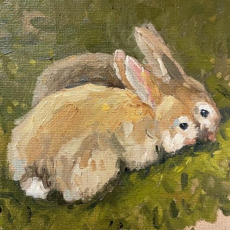 Bunnies Painting, Bunny Collage, Acrylic Bunny, Cottage Painting, Bunny Painting, Rabbit Illustration, Rabbit Painting, Rennaissance Art, Bunny Drawing