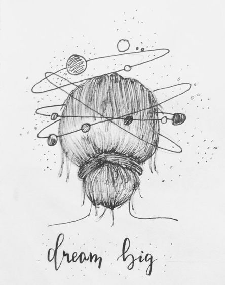 Head In Space Drawing, Dream Big Drawing, Space Drawings, Girl Drawing Sketches, Fashion Illustration Sketches, Pencil Art Drawings, Art Drawings Sketches Creative, Sketch Art, Illustration Sketches