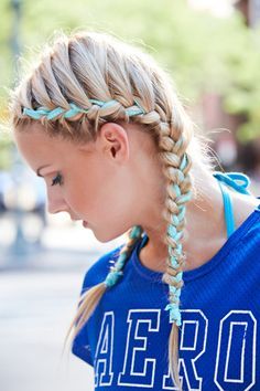 Game Day Hairstyle Ideas - Ribbon Braids Tutorial - Seventeen.com French Braids With Ribbon, Ribbon French Braid, Ribbon In Braided Hair, Braid Ribbon In Hair, Ribbon In Braids, Hair Braids With Ribbon, Ribbon In Braid, Cute Game Day Hairstyles, Ribbon Braided In Hair