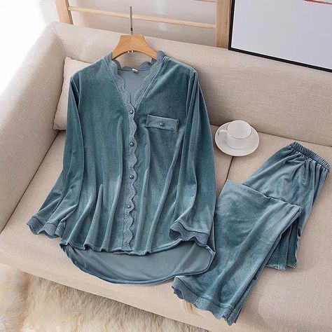 Night Suit For Women, Pajama Fashion, Sleepwear Fashion, Cute Sleepwear, Pajama Suit, How To Earn Money, Night Suit, Korean Casual, Velvet Lace