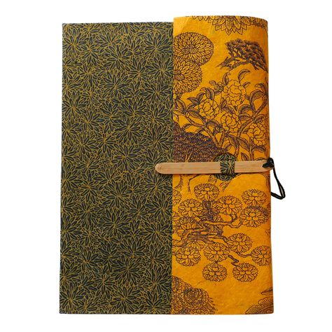 "Buy the Lama Li Wanderer Hardcover Handmade Journal at Michaels. This multi-purpose journal is ideal for writing, drawing, collage and multi-media. This multi-purpose journal is ideal for writing, drawing, collage and multi-media. This cover is made of two silkscreened Lokta paper patterns, with a fold-over flap and Zen bamboo closure with colored thread. Details: Available in assorted colors 5.9\" x 8.3\" 90 lined ivory paper, 4 lokta paper, 70 ambered kraft paper Hardcover | Lama Li Wanderer Drawing Collage, Journal News, Lokta Paper, Writing Drawing, Fashion Journals, Drawing Pad, Paper Patterns, Vintage Journal, Paper Drawing