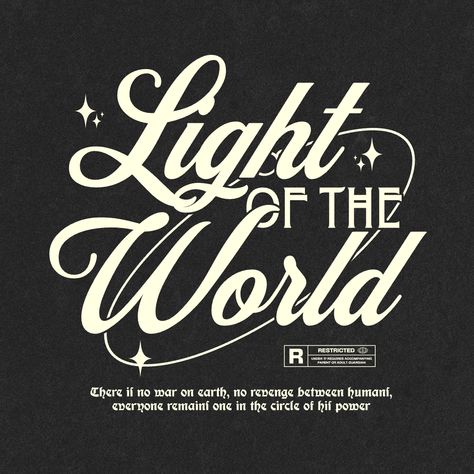 🎟️ Use Promo Code KITTLPT to get 25% off your first subscription purchase, and make designs just like you see on this page! ✨  Light of the world 💡  This striking, timeless and stylish design by @harbros_studio would look amazing on a hoodie. What do you think? Drop a comment if it's your vibe 😎  __ #kittl #kittldesign #tshirtdesign #minimal #streetwear #typography #modern #designsoftware #graphicdesign #designinspiration Streetwear Typography T Shirts, Typography Streetwear Design, Typography Hoodie Design, Typo Tshirt Design, Hoodie Typography Design, Minimal Typography Tshirt Design, The Light Of The World, Modern Typography Design, Graphic Design Merch