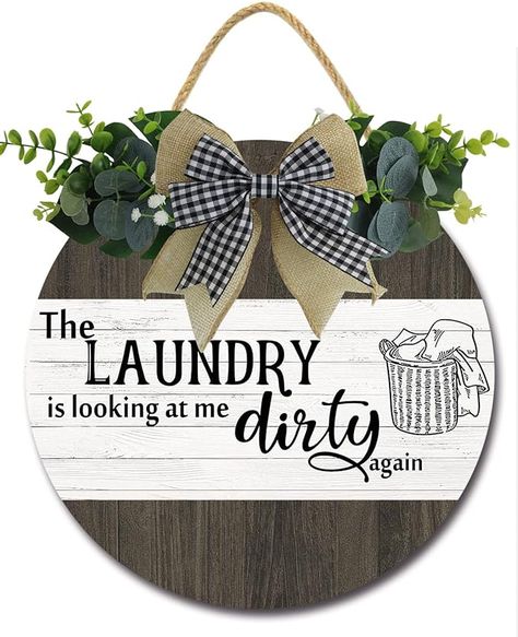 Amazon.com: Laundry Room Sign Rustic Wooden Plaque Wreaths for Wall Door Funny Decor Vintage Hanging Sign for Laundry Room Wash House Farmhouse : Home & Kitchen Laundry Room Sign, House Farmhouse, Funny Decor, Wall Door, Decor Vintage, Laundry Room, Farmhouse, Wall