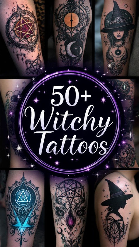 Discover 50+ enchanting witchy tattoos filled with symbolism and magical meanings! From moon phases to tarot cards, these designs channel spiritual energy and personal transformation. Perfect for mystics, these tattoos let you wear your magic on your skin and tell a story of empowerment, protection, and connection to the unseen. 🖤✨ Scorpio Witch Tattoo, Spooky Tattoos For Best Friends, Spiritual Mother Tattoo, Black Cat Sleeve Tattoo, Tattoo Ideas For Witches, Tattoos With Crystals, Henna Inspired Tattoos Hand, Spell Tattoo Magic, Irish Witch Tattoo