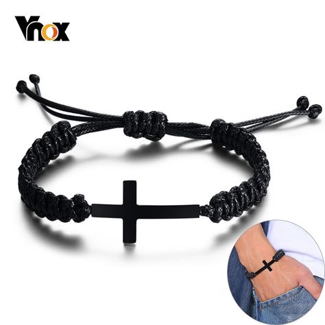 Cheap Chain & Link Bracelets, Buy Directly from China Suppliers:Vnox Black Cross Charm Bracelet Braided Rope Chain Unisex Handmade Jewelry Enjoy ✓Free Shipping Worldwide! ✓Limited Time Sale ✓Easy Return. Braids For Boys, Teen Boy, Bracelet Clasps, Silver Band Ring, Cross Charms, Rope Chain, Chains Jewelry, Stainless Steel Bracelet, Chain Link Bracelet