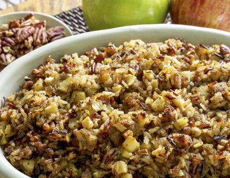 Gluten Free Wild Rice, Sausage and Apple Stuffing- Substituting Chicken Sausage instead of pork Sausage And Apple Stuffing, Wild Rice Stuffing Recipes, Apple Stuffing, Thanksgiving Countdown, Fall Sides, Dairy Recipes, Breakfast Sausage Recipes, Sides Dishes, Farm Products