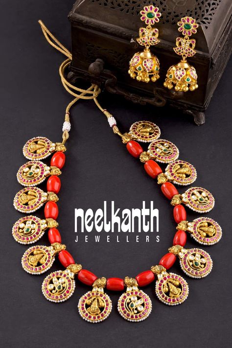 Pagadalu Jewellery, Pagadam Jewellery, Coral Jewelry Set, Simple Beaded Necklaces, Temple Jewelry Necklace, Gold Bridal Necklace, Antique Gold Jewelry Indian, Gold Jewelry Simple Necklace, Beautiful Gold Necklaces