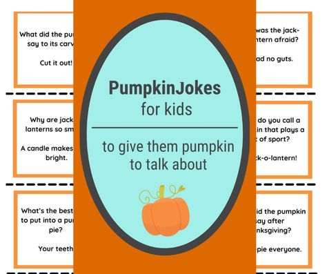 Written by amomwithalessonplan.com Fall is such a wonderful time of year. One of the best parts of fall is PUMPKINS! These pumpkin jokes will add to all the pumpkin fun. We’ve got jokes about pumpkin pie, pumpkin patch jokes, and even Jack-o-Lantern jokes.  Since we’re talking about fall, check out these fall jokes, fall riddles, and Halloween jokes. ... Written by amomwithalessonplan.com Fall Jokes, Pumpkin Jokes, Puns For Kids, Pumpkin Puns, Thanksgiving Jokes For Kids, Turkey Jokes, Fall Puns, Halloween Riddles, Fishing Jokes