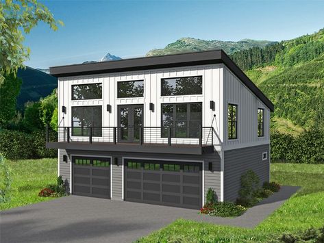 062G-0276: Modern 3-Car Carriage House Plan 3 Car Garage With Apartment, Garage With Apartment Above, Garage With Apartment, Carriage House Plans, Garage Apartment Plans, Modern Garage, Garage Apartments, Garage House Plans, Modern Style House Plans