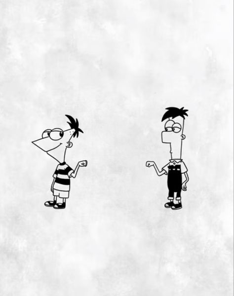 Matching Sketches, Phineas And Ferb Tattoos Ideas, Opposite Matching Tattoos Best Friends, Cartoon Best Friend Tattoos, Cartoon Sibling Tattoos, Matching Tattoo Ideas For Sisters, Disney Duo Tattoos, 3 Siblings Tattoo Ideas, Matching Tattoos Cartoon