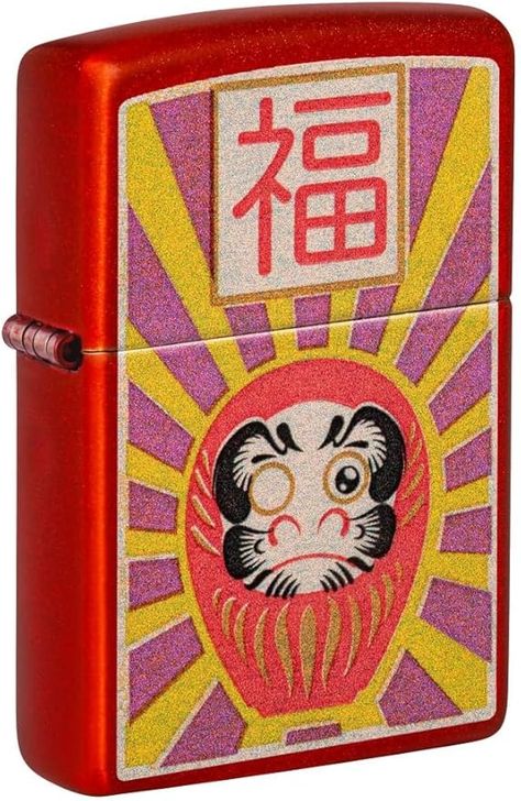 Amazon.com: Zippo Daruma Design Metallic Red Pocket Lighter : Health & Household Tsubota Pearl Lighter, Zippo Art, Human Tree, Zippo Collection, Kanji Symbols, Daruma Doll, Good Luck Symbols, Windproof Lighter, Weird Gifts