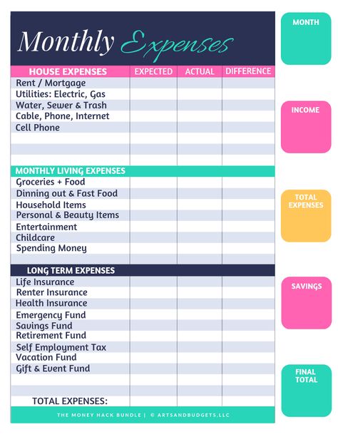 Free Monthly Expenses Tracker Template - Arts and Budgets Free Budget Printables, Budget Template Free, Vacation Fund, Printable Budget, Financial Budget, Free Budget, Monthly Budget Planner, Monthly Expenses, Save Money Fast