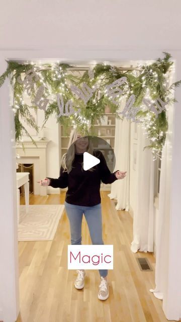 Kathryn Packard on Instagram: "Showing you how to make a damage free garland in your doorway! This also makes for a cute photo op spot for Christmas time! Comment SHOP for links 🎄
#christmas2023 #christmasdecorating #christmasdecor #christmashack #deckthehalls #homehacks #christmasgarland #garland #decorhacks #christmasdecorations #amazonfinds" Garland In Doorways, Doorway Christmas Decor, Garland Over Doorway, Christmas Garland Doorway, Christmas Archway Decor Indoor, Christmas Doorway Decorations, Archway Decor, Christmas Hacks, Hanging Garland