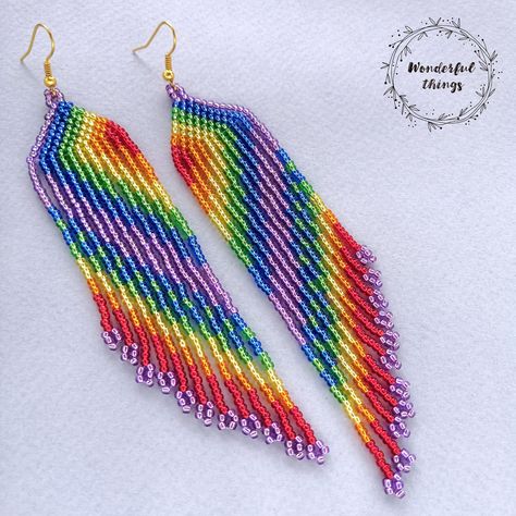 Pride Earrings, Handmade Jewelry Business, Ombre Earrings, Diamond Shape Earrings, Kawaii Earrings, Native American Beaded Earrings, Food Earrings, Earrings Colorful, Rainbow Beads