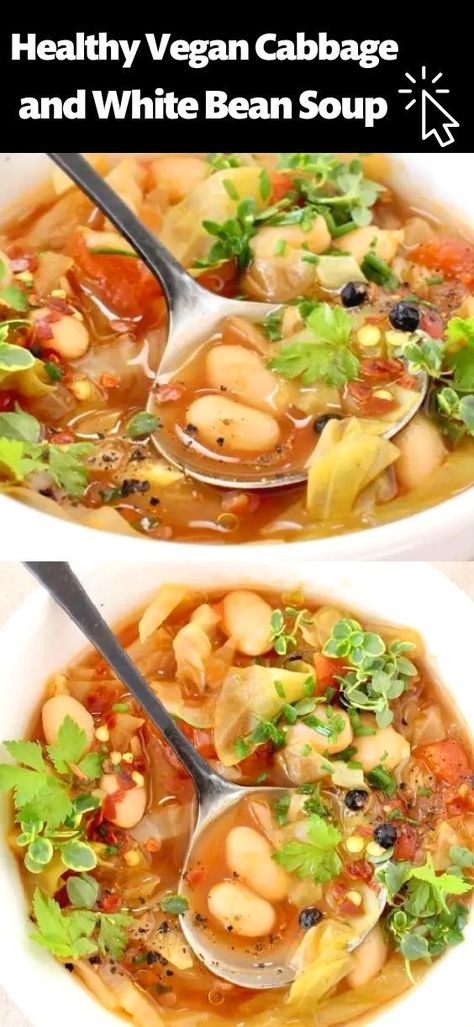 Vegetarian Cabbage Soup, Healthy Cabbage Soup, Vegan Cabbage, Cabbage Soup Diet Recipe, White Bean Soup Recipes, Healthy Beans, Cabbage Soup Diet, Bean Soup Recipes, Vegan Soup Recipes