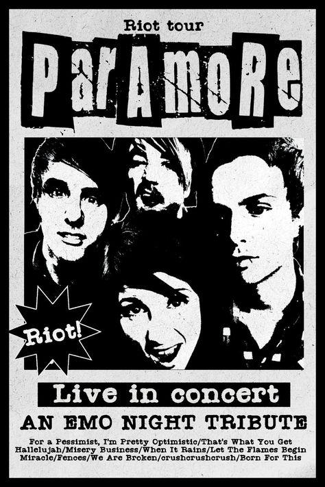 Paramore Poster Vintage, Sick Posters, Paramore Poster, Emo Concert, Emo Night, Emo Room, Rock Poster Art, Grunge Posters, Y2k Posters